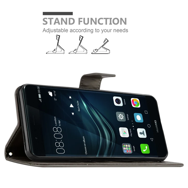 Cadorabo Hülle kompatibel mit Huawei P9 PLUS Schutzhülle im Blumen Design mit Magnetverschluss, Standfunktion und Kartenfächern