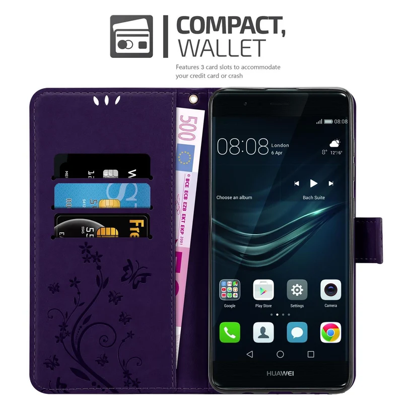 Cadorabo Hülle kompatibel mit Huawei P9 PLUS Schutzhülle im Blumen Design mit Magnetverschluss, Standfunktion und Kartenfächern