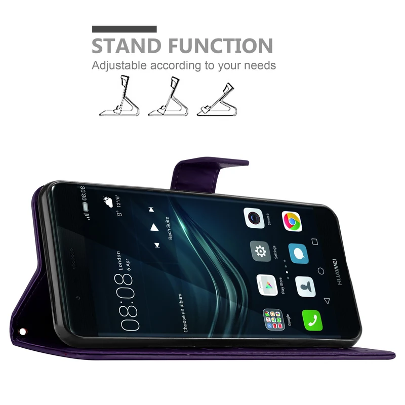 Cadorabo Hülle kompatibel mit Huawei P9 PLUS Schutzhülle im Blumen Design mit Magnetverschluss, Standfunktion und Kartenfächern