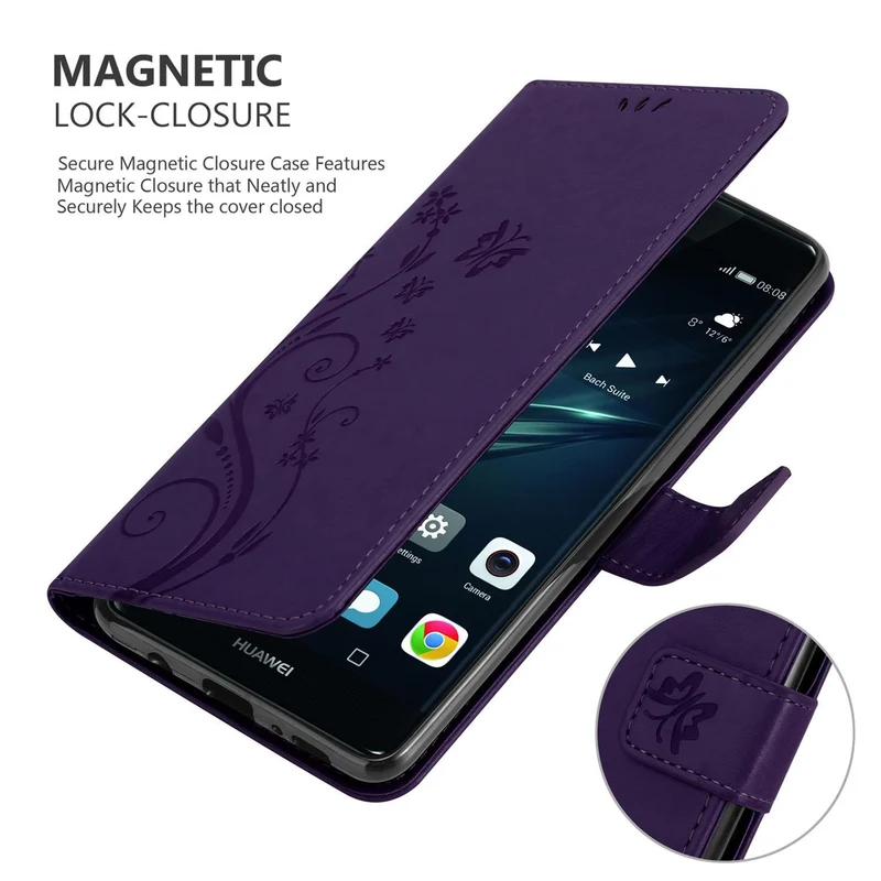 Cadorabo Hülle kompatibel mit Huawei P9 PLUS Schutzhülle im Blumen Design mit Magnetverschluss, Standfunktion und Kartenfächern