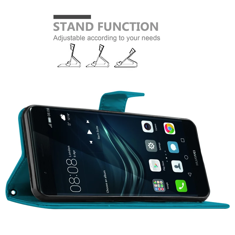 Cadorabo Hülle kompatibel mit Huawei P9 PLUS Schutzhülle im Blumen Design mit Magnetverschluss, Standfunktion und Kartenfächern