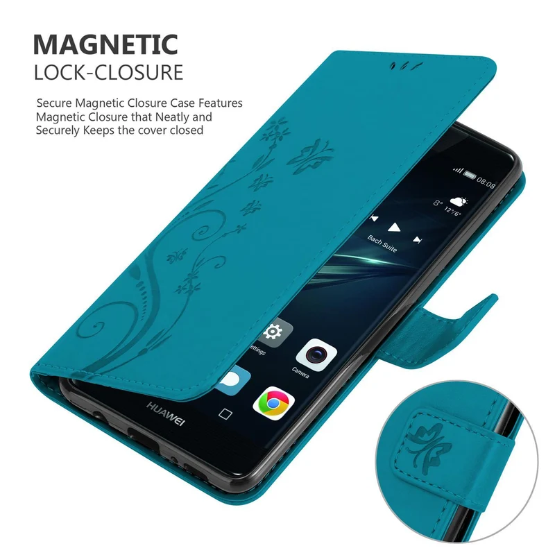 Cadorabo Hülle kompatibel mit Huawei P9 PLUS Schutzhülle im Blumen Design mit Magnetverschluss, Standfunktion und Kartenfächern