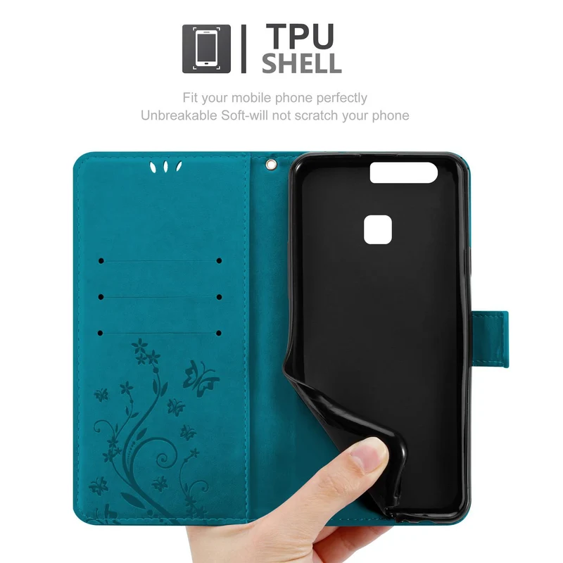 Cadorabo Hülle kompatibel mit Huawei P9 PLUS Schutzhülle im Blumen Design mit Magnetverschluss, Standfunktion und Kartenfächern