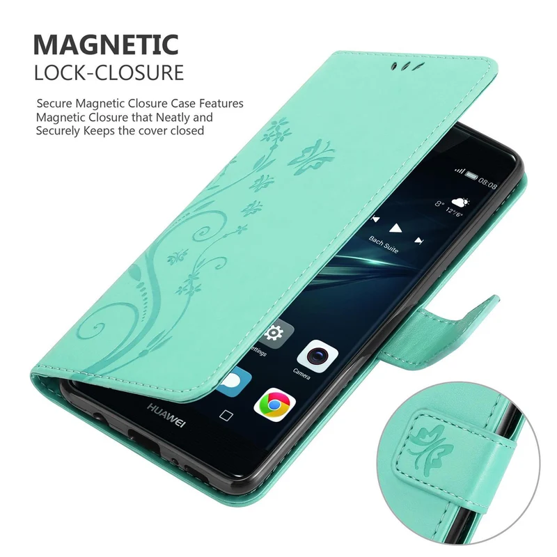 Cadorabo Hülle kompatibel mit Huawei P9 PLUS Schutzhülle im Blumen Design mit Magnetverschluss, Standfunktion und Kartenfächern