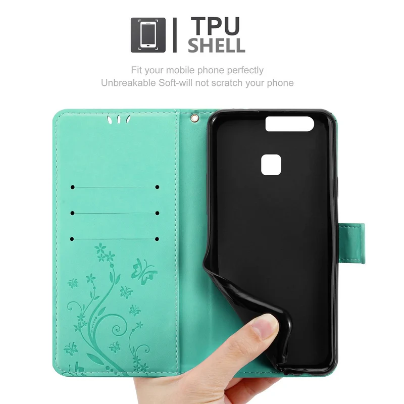Cadorabo Hülle kompatibel mit Huawei P9 PLUS Schutzhülle im Blumen Design mit Magnetverschluss, Standfunktion und Kartenfächern