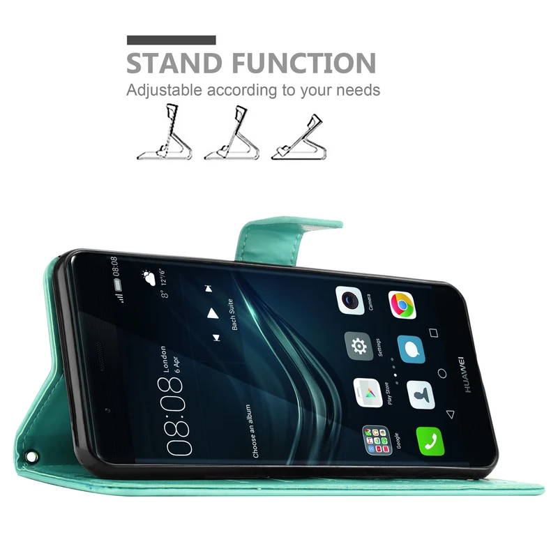 Cadorabo Hülle kompatibel mit Huawei P9 PLUS Schutzhülle im Blumen Design mit Magnetverschluss, Standfunktion und Kartenfächern