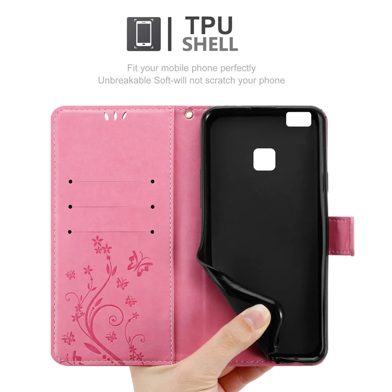 Cadorabo Hülle kompatibel mit Huawei P9 LITE 2016 / G9 LITE Schutzhülle im Blumen Design mit Magnetverschluss, Standfunktion und Kartenfächern