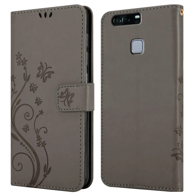 Cadorabo Hülle kompatibel mit Huawei P9 Schutzhülle im Blumen Design mit Magnetverschluss, Standfunktion und Kartenfächern