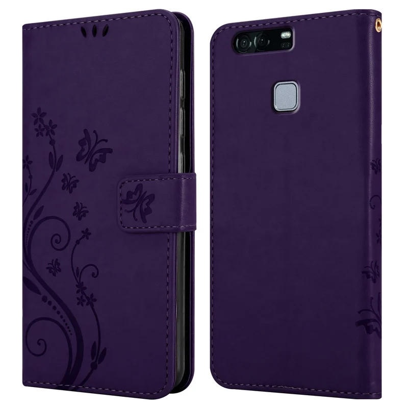 Cadorabo Hülle kompatibel mit Huawei P9 Schutzhülle im Blumen Design mit Magnetverschluss, Standfunktion und Kartenfächern