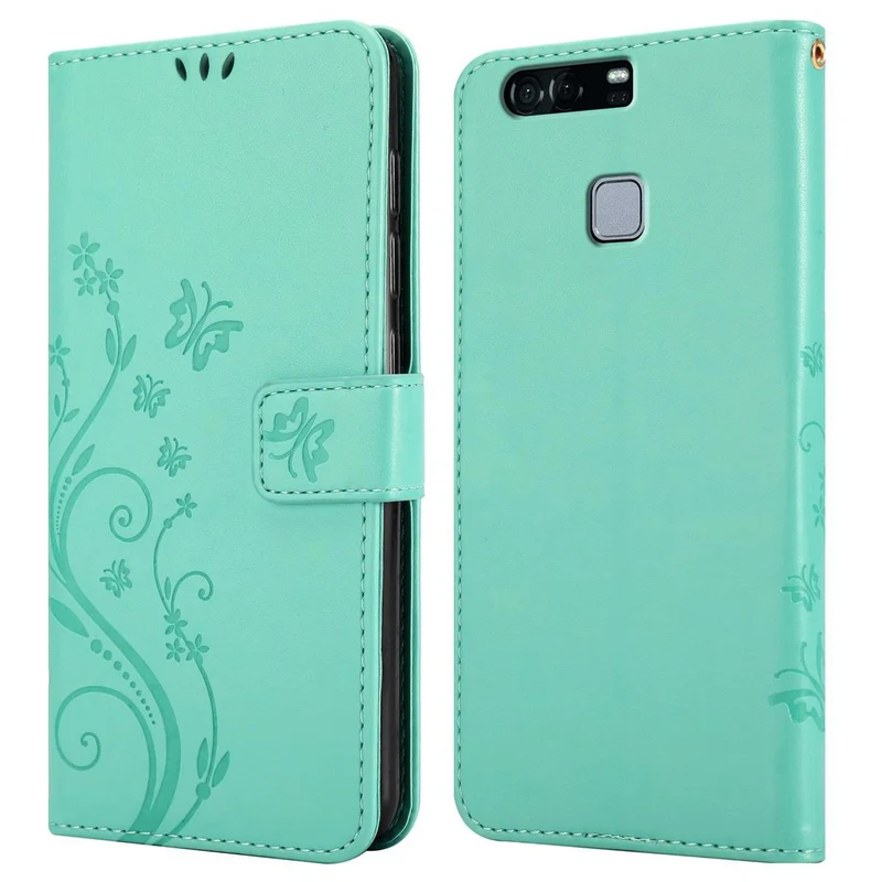 Cadorabo Hülle kompatibel mit Huawei P9 Schutzhülle im Blumen Design mit Magnetverschluss, Standfunktion und Kartenfächern