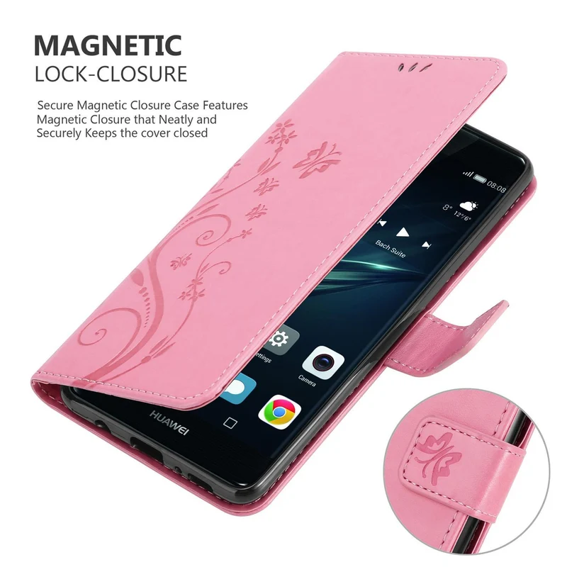 Cadorabo Hülle kompatibel mit Huawei P9 Schutzhülle im Blumen Design mit Magnetverschluss, Standfunktion und Kartenfächern