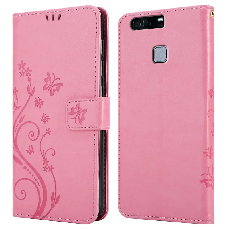 Cadorabo Hülle kompatibel mit Huawei P9 Schutzhülle im Blumen Design mit Magnetverschluss, Standfunktion und Kartenfächern