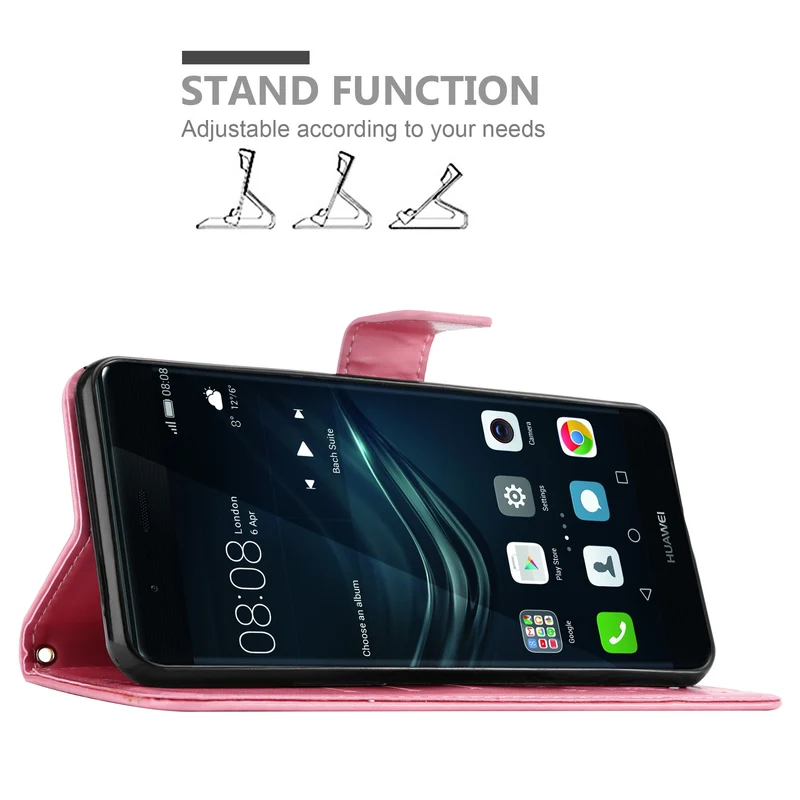 Cadorabo Hülle kompatibel mit Huawei P9 Schutzhülle im Blumen Design mit Magnetverschluss, Standfunktion und Kartenfächern