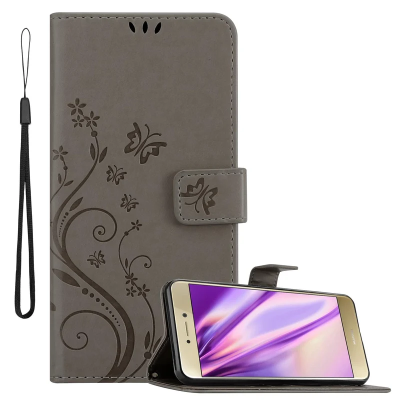 Cadorabo Hülle kompatibel mit Huawei P8 LITE 2017 / P9 LITE 2017 Schutzhülle im Blumen Design mit Magnetverschluss, Standfunktion und Kartenfächern