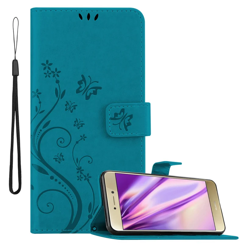 Cadorabo Hülle kompatibel mit Huawei P8 LITE 2017 / P9 LITE 2017 Schutzhülle im Blumen Design mit Magnetverschluss, Standfunktion und Kartenfächern