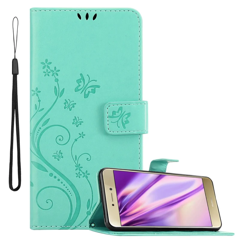 Cadorabo Hülle kompatibel mit Huawei P8 LITE 2017 / P9 LITE 2017 Schutzhülle im Blumen Design mit Magnetverschluss, Standfunktion und Kartenfächern