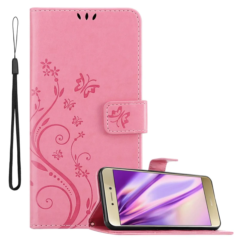 Cadorabo Hülle kompatibel mit Huawei P8 LITE 2017 / P9 LITE 2017 Schutzhülle im Blumen Design mit Magnetverschluss, Standfunktion und Kartenfächern