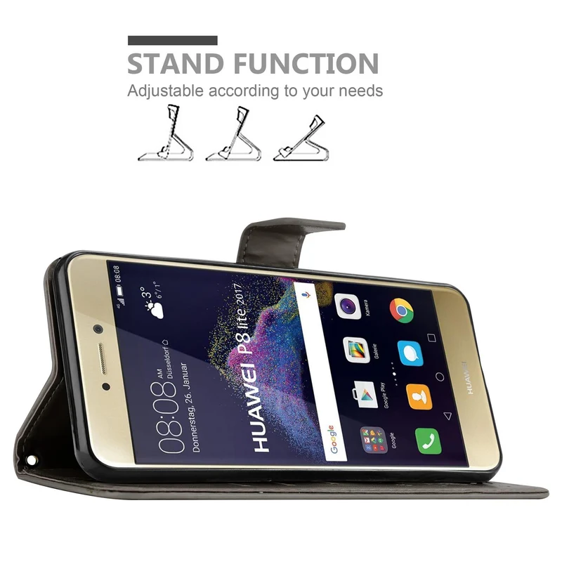 Cadorabo Hülle kompatibel mit Huawei P8 LITE 2017 / P9 LITE 2017 Schutzhülle im Blumen Design mit Magnetverschluss, Standfunktion und Kartenfächern
