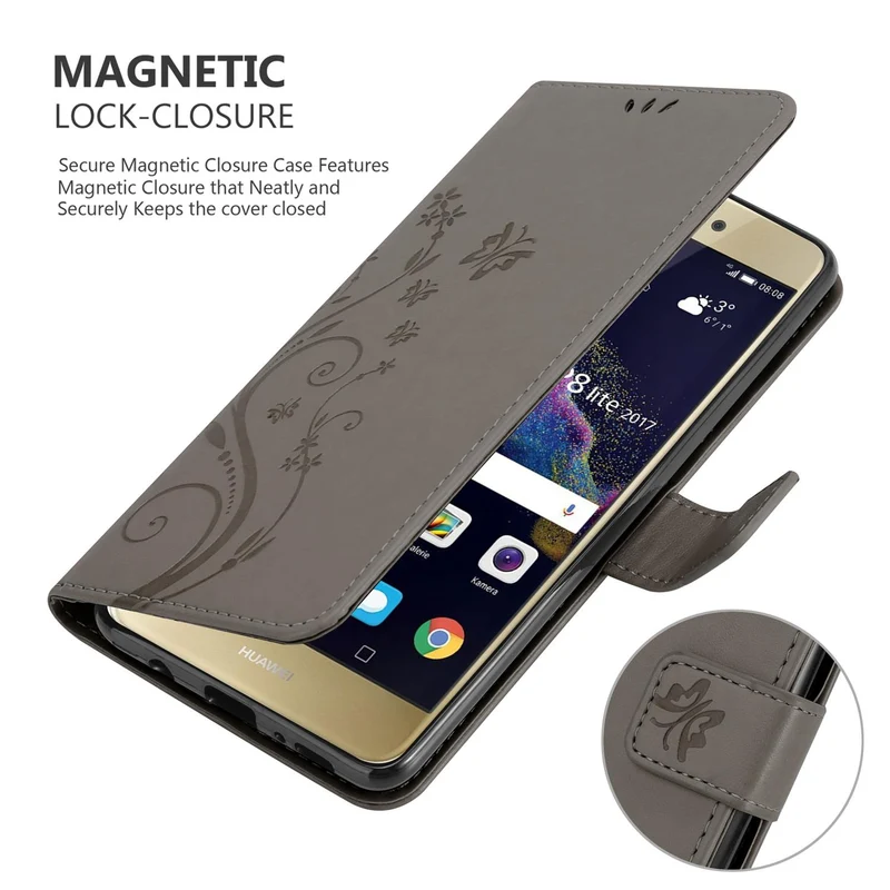 Cadorabo Hülle kompatibel mit Huawei P8 LITE 2017 / P9 LITE 2017 Schutzhülle im Blumen Design mit Magnetverschluss, Standfunktion und Kartenfächern