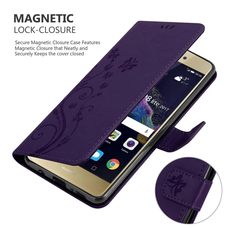 Cadorabo Hülle kompatibel mit Huawei P8 LITE 2017 / P9 LITE 2017 Schutzhülle im Blumen Design mit Magnetverschluss, Standfunktion und Kartenfächern