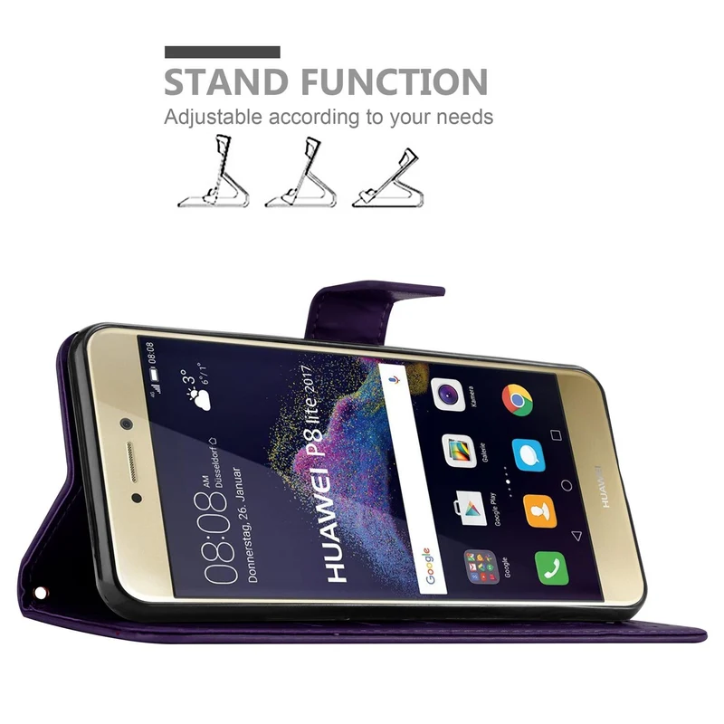 Cadorabo Hülle kompatibel mit Huawei P8 LITE 2017 / P9 LITE 2017 Schutzhülle im Blumen Design mit Magnetverschluss, Standfunktion und Kartenfächern