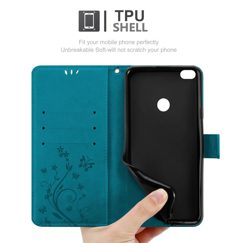 Cadorabo Hülle kompatibel mit Huawei P8 LITE 2017 / P9 LITE 2017 Schutzhülle im Blumen Design mit Magnetverschluss, Standfunktion und Kartenfächern