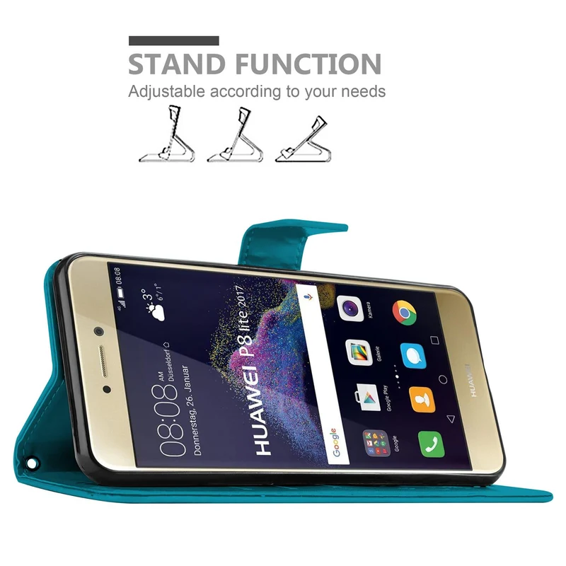 Cadorabo Hülle kompatibel mit Huawei P8 LITE 2017 / P9 LITE 2017 Schutzhülle im Blumen Design mit Magnetverschluss, Standfunktion und Kartenfächern