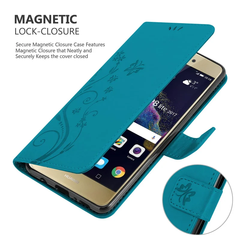 Cadorabo Hülle kompatibel mit Huawei P8 LITE 2017 / P9 LITE 2017 Schutzhülle im Blumen Design mit Magnetverschluss, Standfunktion und Kartenfächern