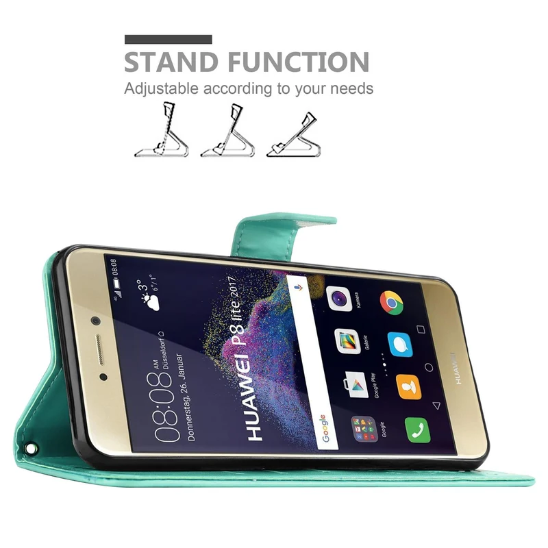 Cadorabo Hülle kompatibel mit Huawei P8 LITE 2017 / P9 LITE 2017 Schutzhülle im Blumen Design mit Magnetverschluss, Standfunktion und Kartenfächern