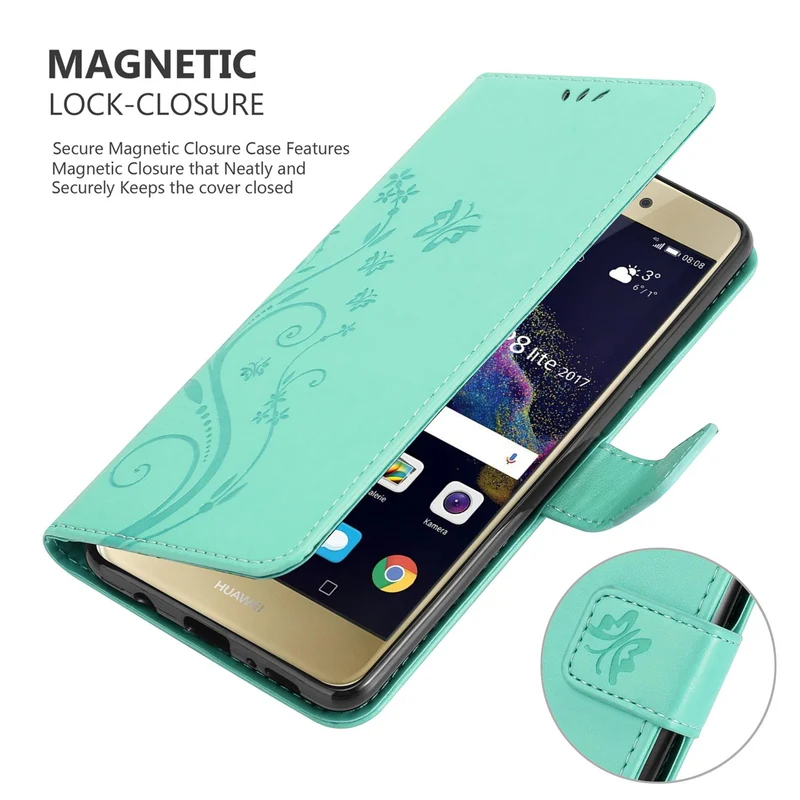 Cadorabo Hülle kompatibel mit Huawei P8 LITE 2017 / P9 LITE 2017 Schutzhülle im Blumen Design mit Magnetverschluss, Standfunktion und Kartenfächern