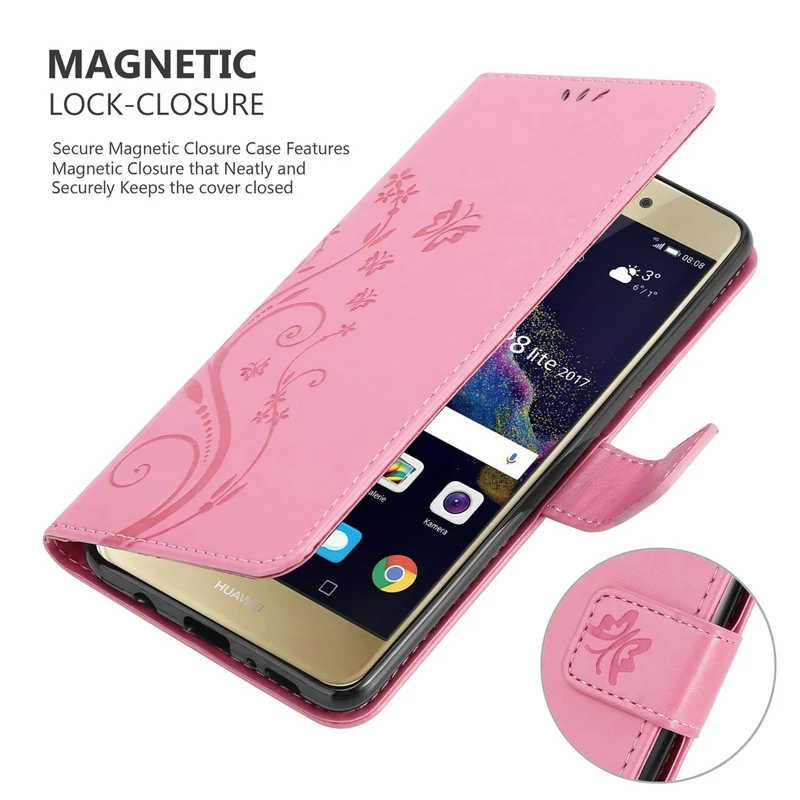 Cadorabo Hülle kompatibel mit Huawei P8 LITE 2017 / P9 LITE 2017 Schutzhülle im Blumen Design mit Magnetverschluss, Standfunktion und Kartenfächern