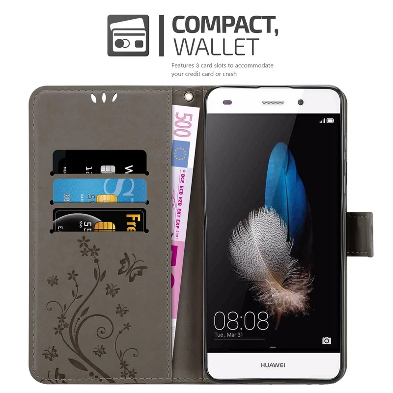Cadorabo Hülle kompatibel mit Huawei P8 LITE 2015 Schutzhülle im Blumen Design mit Magnetverschluss, Standfunktion und Kartenfächern