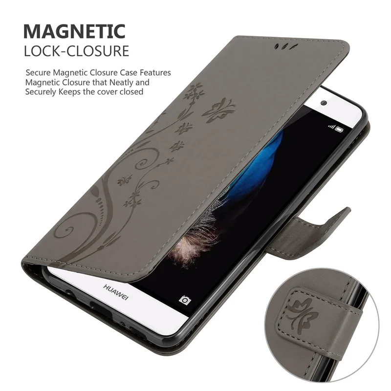 Cadorabo Hülle kompatibel mit Huawei P8 LITE 2015 Schutzhülle im Blumen Design mit Magnetverschluss, Standfunktion und Kartenfächern