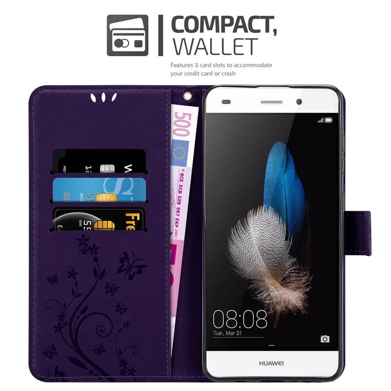 Cadorabo Hülle kompatibel mit Huawei P8 LITE 2015 Schutzhülle im Blumen Design mit Magnetverschluss, Standfunktion und Kartenfächern