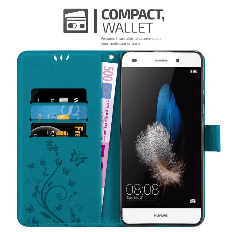 Cadorabo Hülle kompatibel mit Huawei P8 LITE 2015 Schutzhülle im Blumen Design mit Magnetverschluss, Standfunktion und Kartenfächern