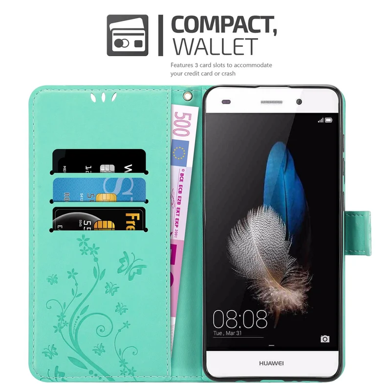 Cadorabo Hülle kompatibel mit Huawei P8 LITE 2015 Schutzhülle im Blumen Design mit Magnetverschluss, Standfunktion und Kartenfächern