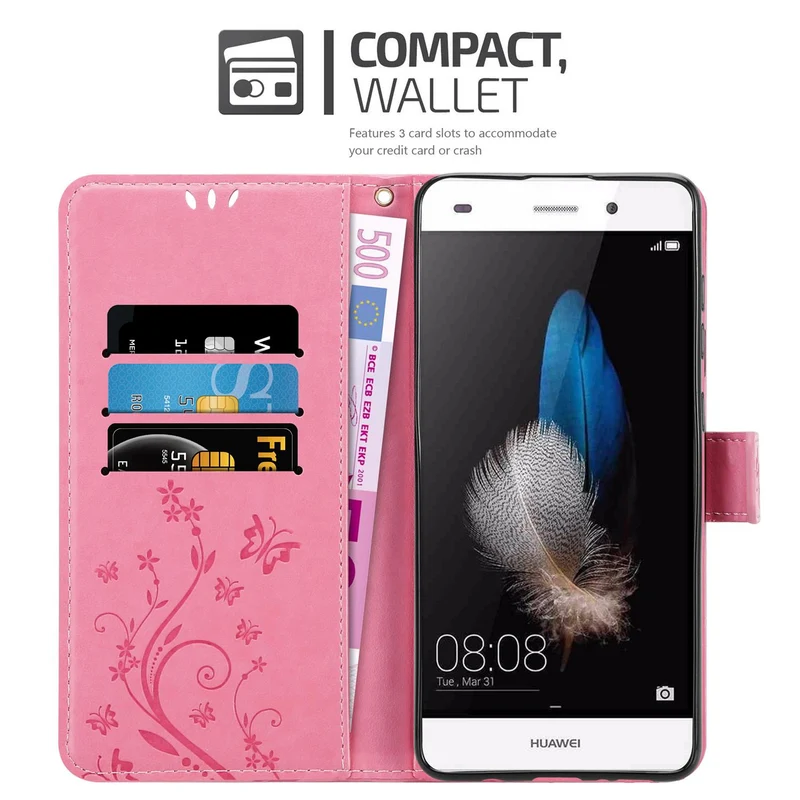 Cadorabo Hülle kompatibel mit Huawei P8 LITE 2015 Schutzhülle im Blumen Design mit Magnetverschluss, Standfunktion und Kartenfächern