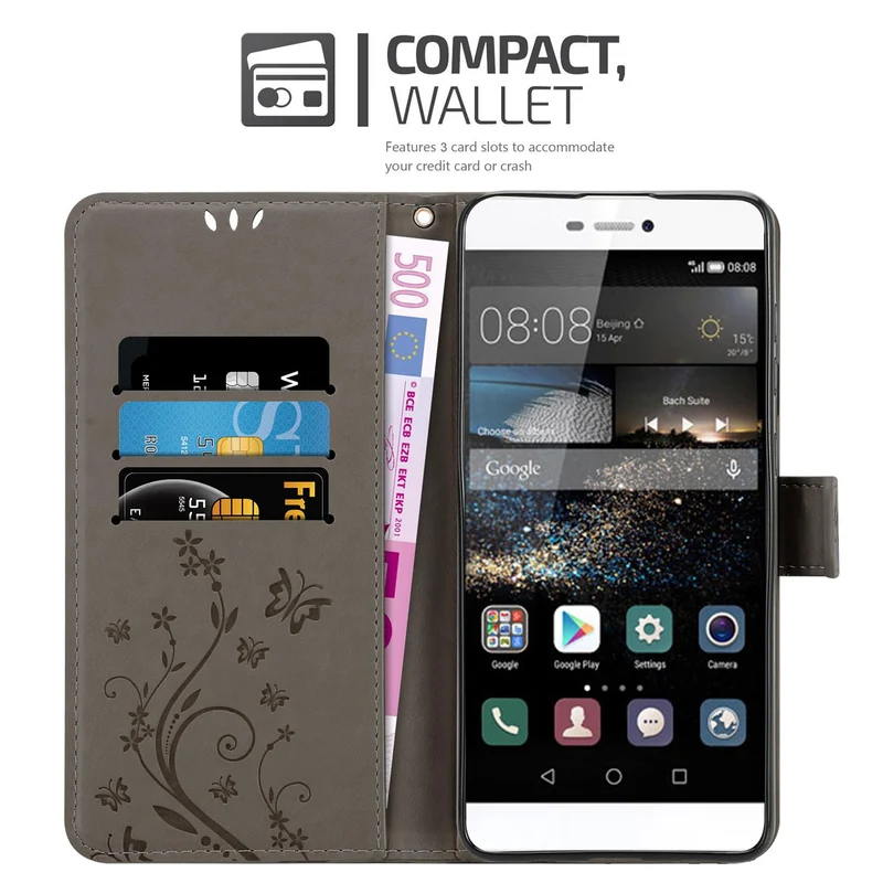Cadorabo Hülle kompatibel mit Huawei P8 Schutzhülle im Blumen Design mit Magnetverschluss, Standfunktion und Kartenfächern