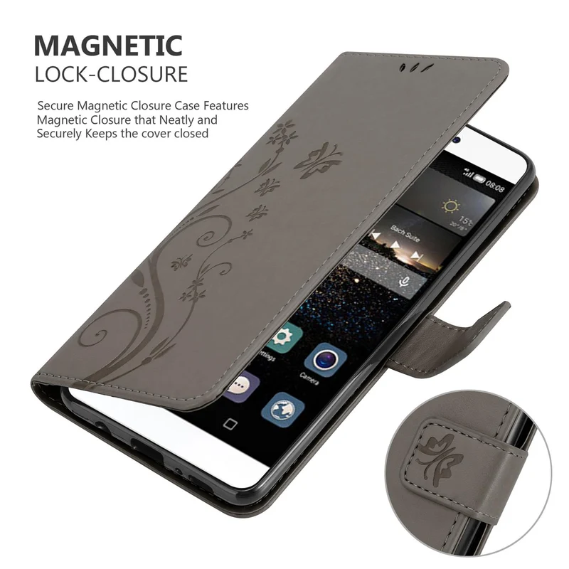 Cadorabo Hülle kompatibel mit Huawei P8 Schutzhülle im Blumen Design mit Magnetverschluss, Standfunktion und Kartenfächern