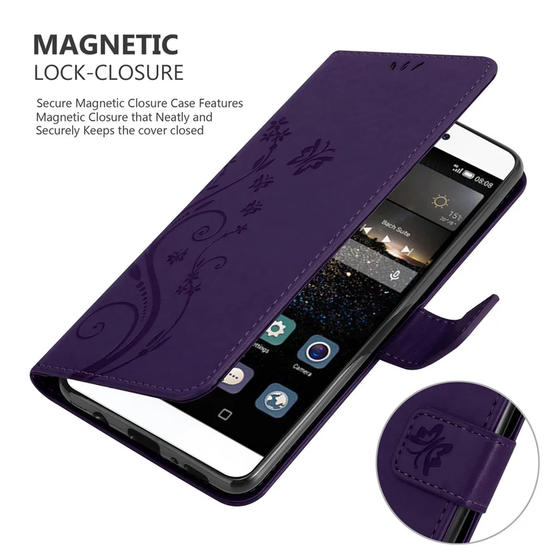 Cadorabo Hülle kompatibel mit Huawei P8 Schutzhülle im Blumen Design mit Magnetverschluss, Standfunktion und Kartenfächern