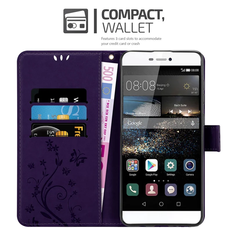 Cadorabo Hülle kompatibel mit Huawei P8 Schutzhülle im Blumen Design mit Magnetverschluss, Standfunktion und Kartenfächern