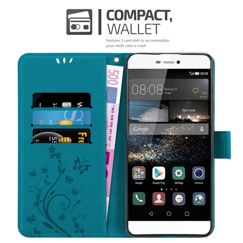 Cadorabo Hülle kompatibel mit Huawei P8 Schutzhülle im Blumen Design mit Magnetverschluss, Standfunktion und Kartenfächern