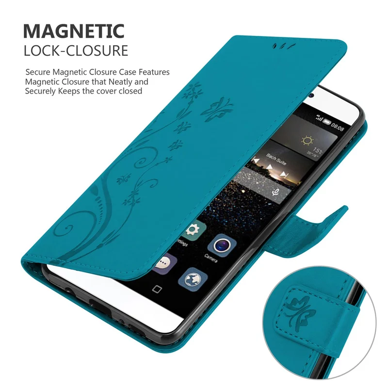Cadorabo Hülle kompatibel mit Huawei P8 Schutzhülle im Blumen Design mit Magnetverschluss, Standfunktion und Kartenfächern