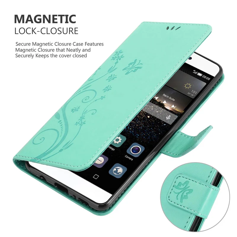 Cadorabo Hülle kompatibel mit Huawei P8 Schutzhülle im Blumen Design mit Magnetverschluss, Standfunktion und Kartenfächern