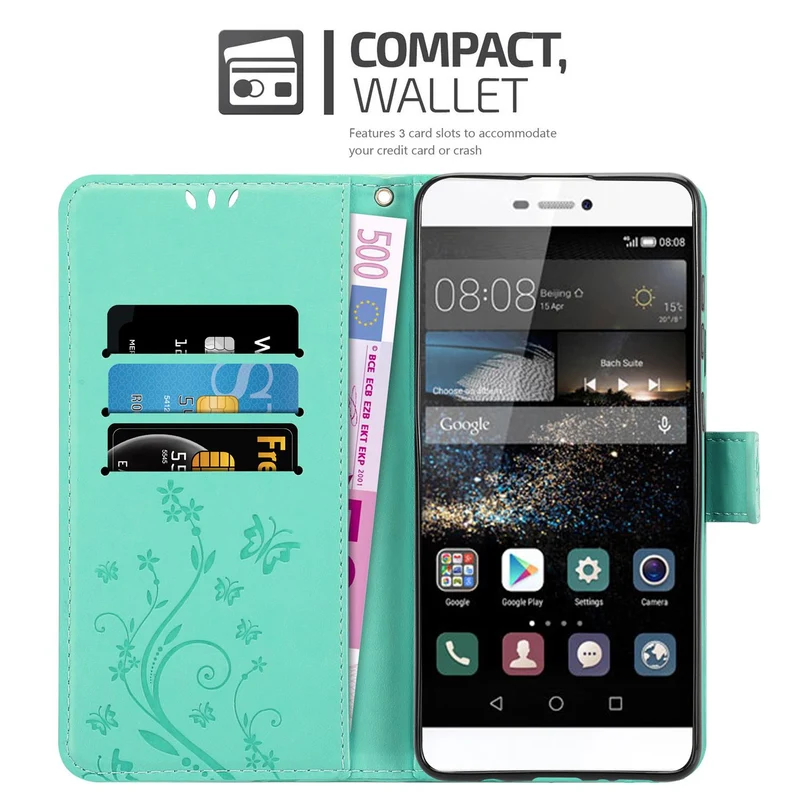 Cadorabo Hülle kompatibel mit Huawei P8 Schutzhülle im Blumen Design mit Magnetverschluss, Standfunktion und Kartenfächern