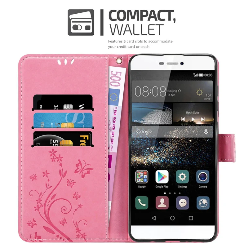 Cadorabo Hülle kompatibel mit Huawei P8 Schutzhülle im Blumen Design mit Magnetverschluss, Standfunktion und Kartenfächern