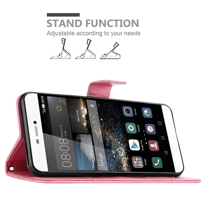 Cadorabo Hülle kompatibel mit Huawei P8 Schutzhülle im Blumen Design mit Magnetverschluss, Standfunktion und Kartenfächern