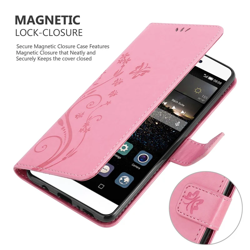 Cadorabo Hülle kompatibel mit Huawei P8 Schutzhülle im Blumen Design mit Magnetverschluss, Standfunktion und Kartenfächern