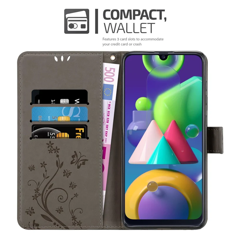 Cadorabo Hülle kompatibel mit Samsung Galaxy M31 Schutzhülle im Blumen Design mit Magnetverschluss, Standfunktion und Kartenfächern