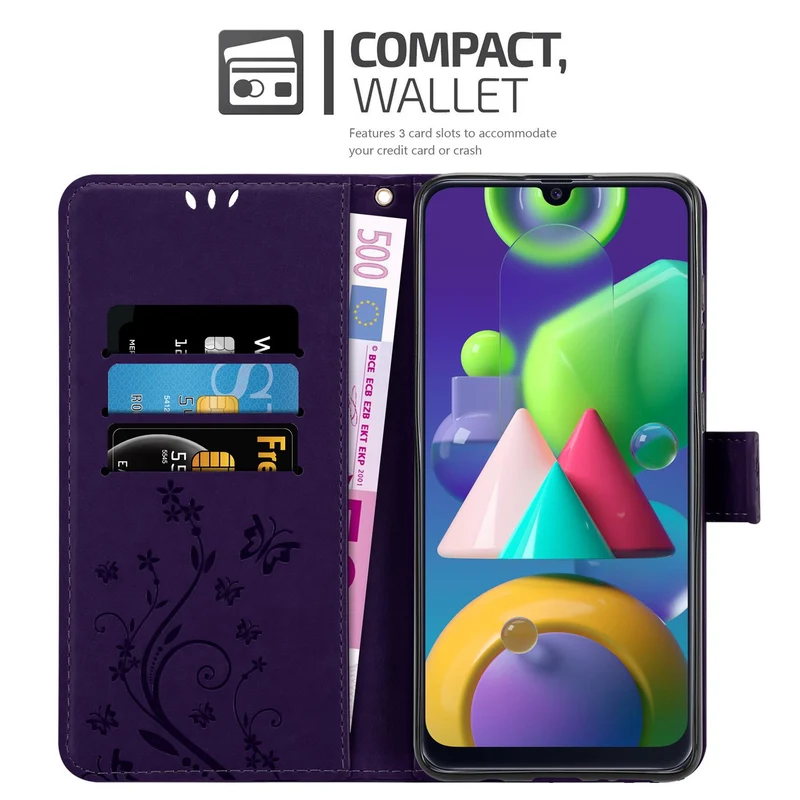 Cadorabo Hülle kompatibel mit Samsung Galaxy M31 Schutzhülle im Blumen Design mit Magnetverschluss, Standfunktion und Kartenfächern
